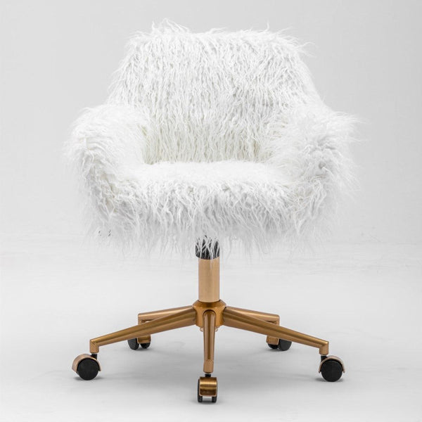 Buy Fluffy Office Chair Faux Fur Modern Swivel Desk Chair for Women And Girls-White | Products On Sale Australia