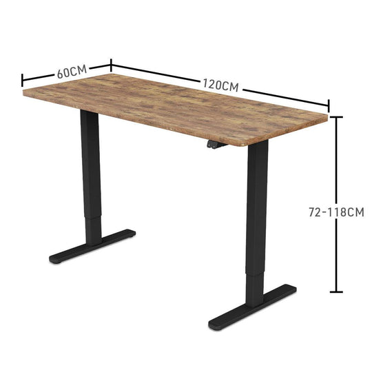 Buy FORTIA Sit Stand Standing Desk, 120x60cm, 72-118cm Height Adjustable, 70kg Load, Oak style/Black Frame discounted | Products On Sale Australia