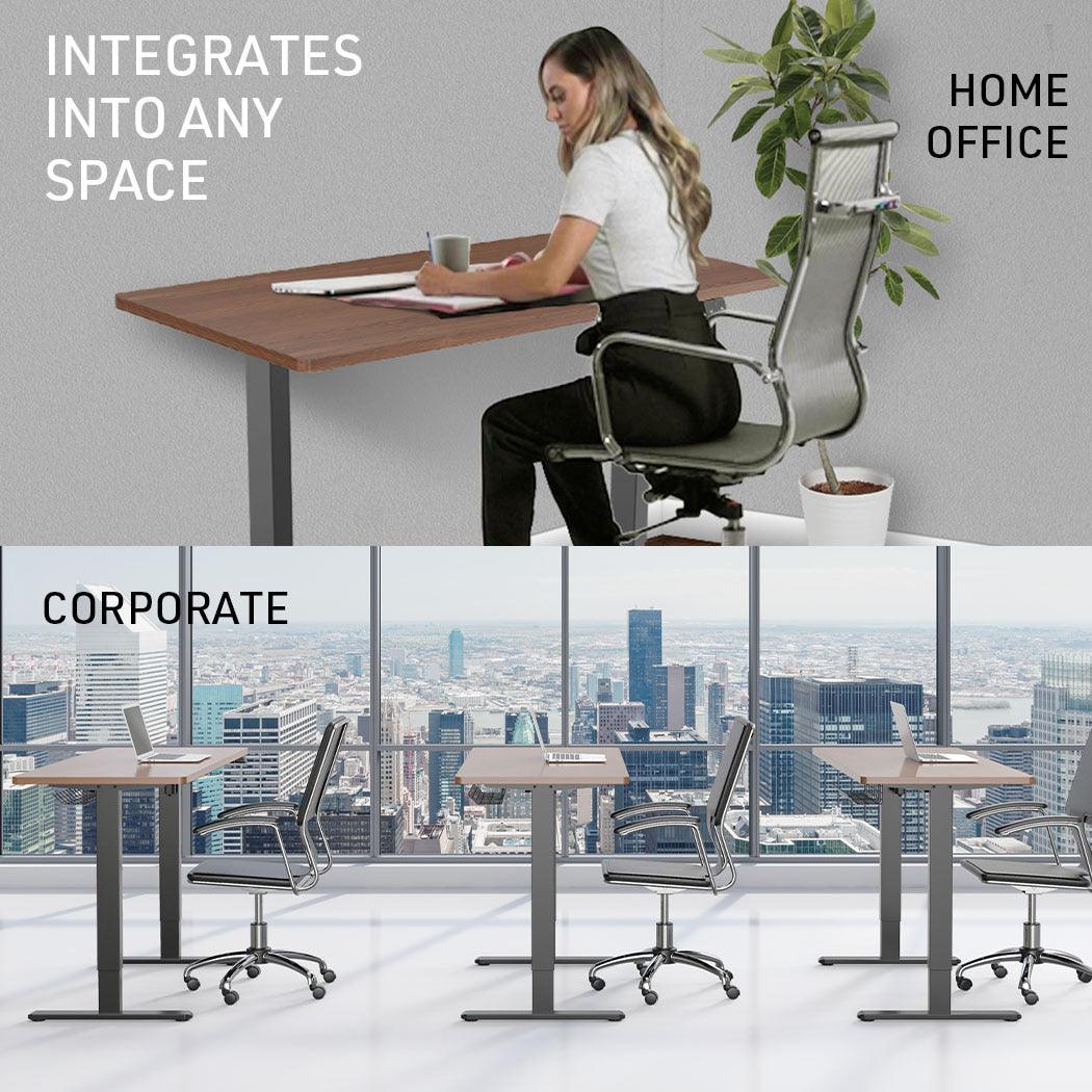 Buy Fortia Sit To Stand Up Standing Desk, 120x60cm, 72-118cm Electric Height Adjustable, 70kg Load, Walnut Style/Black Frame discounted | Products On Sale Australia