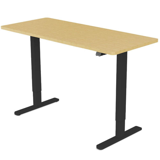 Buy Fortia Sit To Stand Up Standing Desk, 120x60cm, 72-118cm Electric Height Adjustable, 70kg Load, White Oak Style/Black Frame discounted | Products On Sale Australia