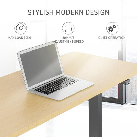 Buy Fortia Sit To Stand Up Standing Desk, 120x60cm, 72-118cm Electric Height Adjustable, 70kg Load, White Oak Style/Black Frame discounted | Products On Sale Australia