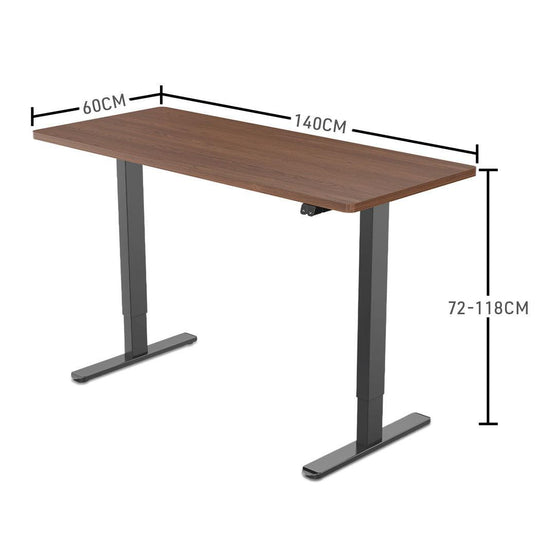 Buy Fortia Sit To Stand Up Standing Desk, 140x60cm, 72-118cm Electric Height Adjustable, 70kg Load, Walnut Style/Black Frame discounted | Products On Sale Australia