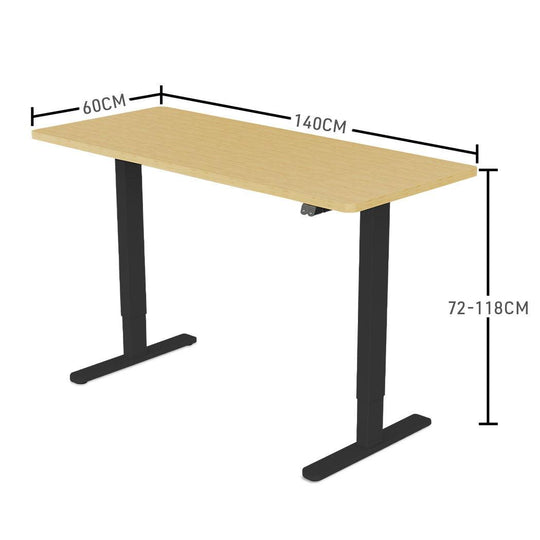 Buy Fortia Sit To Stand Up Standing Desk, 140x60cm, 72-118cm Electric Height Adjustable, 70kg Load, White Oak Style/Black Frame discounted | Products On Sale Australia