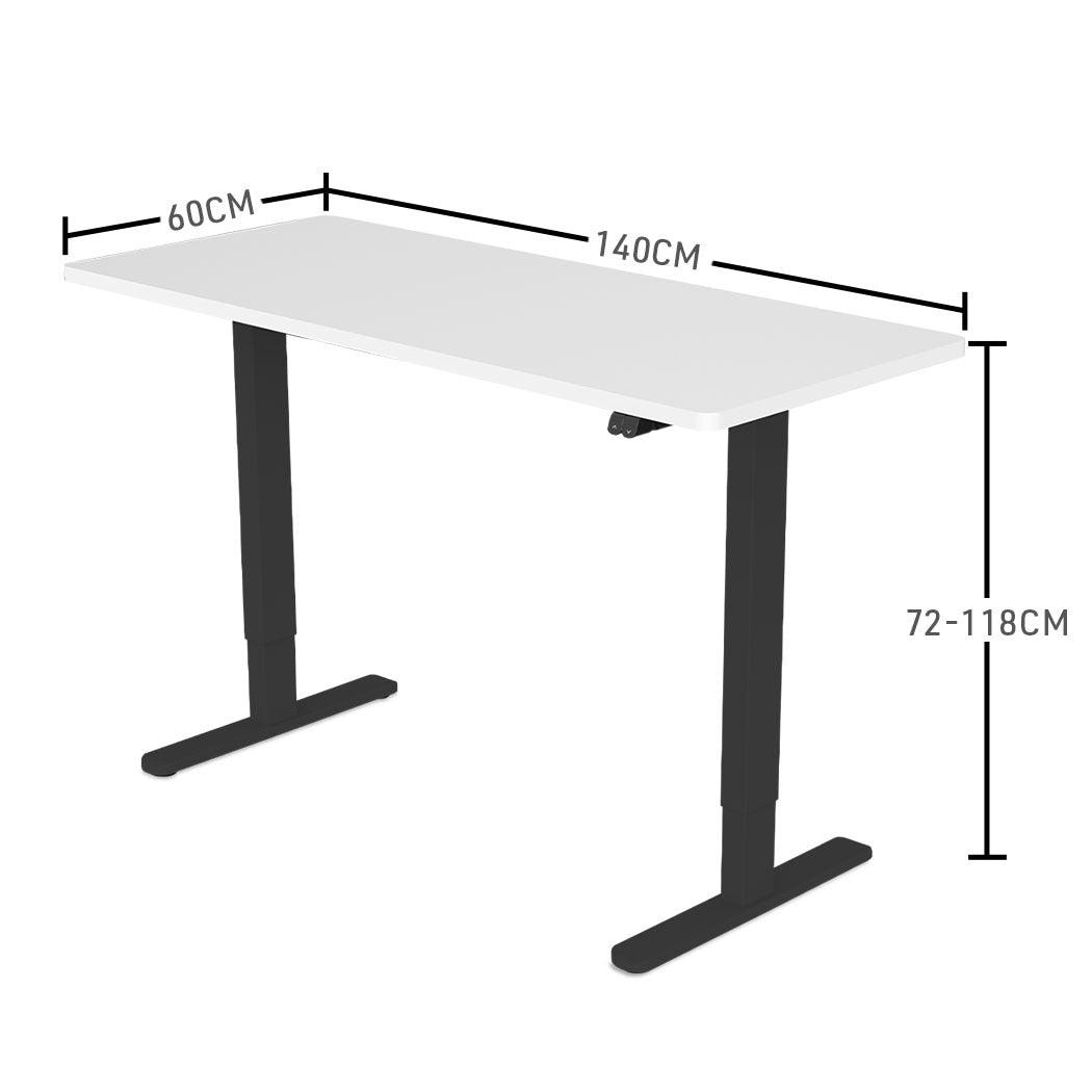 Buy Fortia Sit To Stand Up Standing Desk, 140x60cm, 72-118cm Electric Height Adjustable, 70kg Load, White/Black Frame discounted | Products On Sale Australia