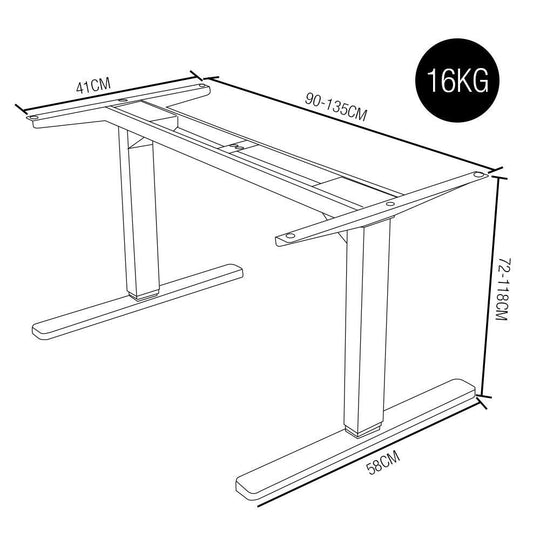 Buy FORTIA Sit/Stand Desk Frame, 58 x 90-135cm, 72-118cm Height Adjustable, 70kg Load, Black discounted | Products On Sale Australia