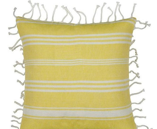 Buy Fresh Yellow & White Striped Cushion Cover with knotted edging discounted | Products On Sale Australia