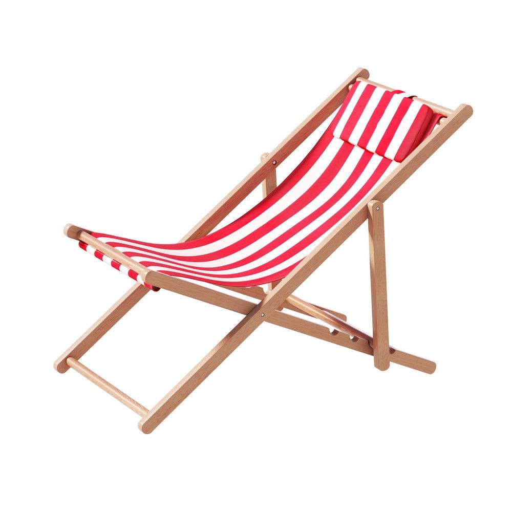 Buy Gardeon Outdoor Deck Chair Wooden Sun Lounge Folding Beach Patio Furniture Red discounted | Products On Sale Australia