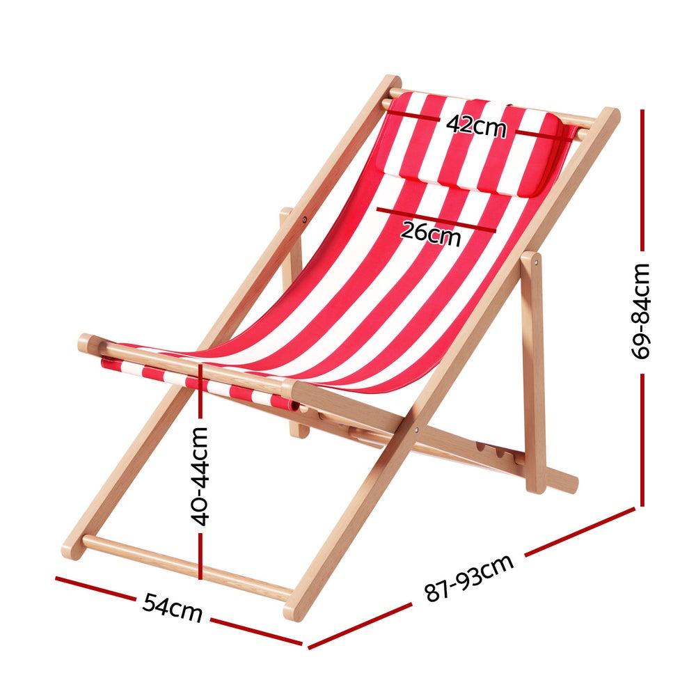 Buy Gardeon Outdoor Deck Chair Wooden Sun Lounge Folding Beach Patio Furniture Red discounted | Products On Sale Australia