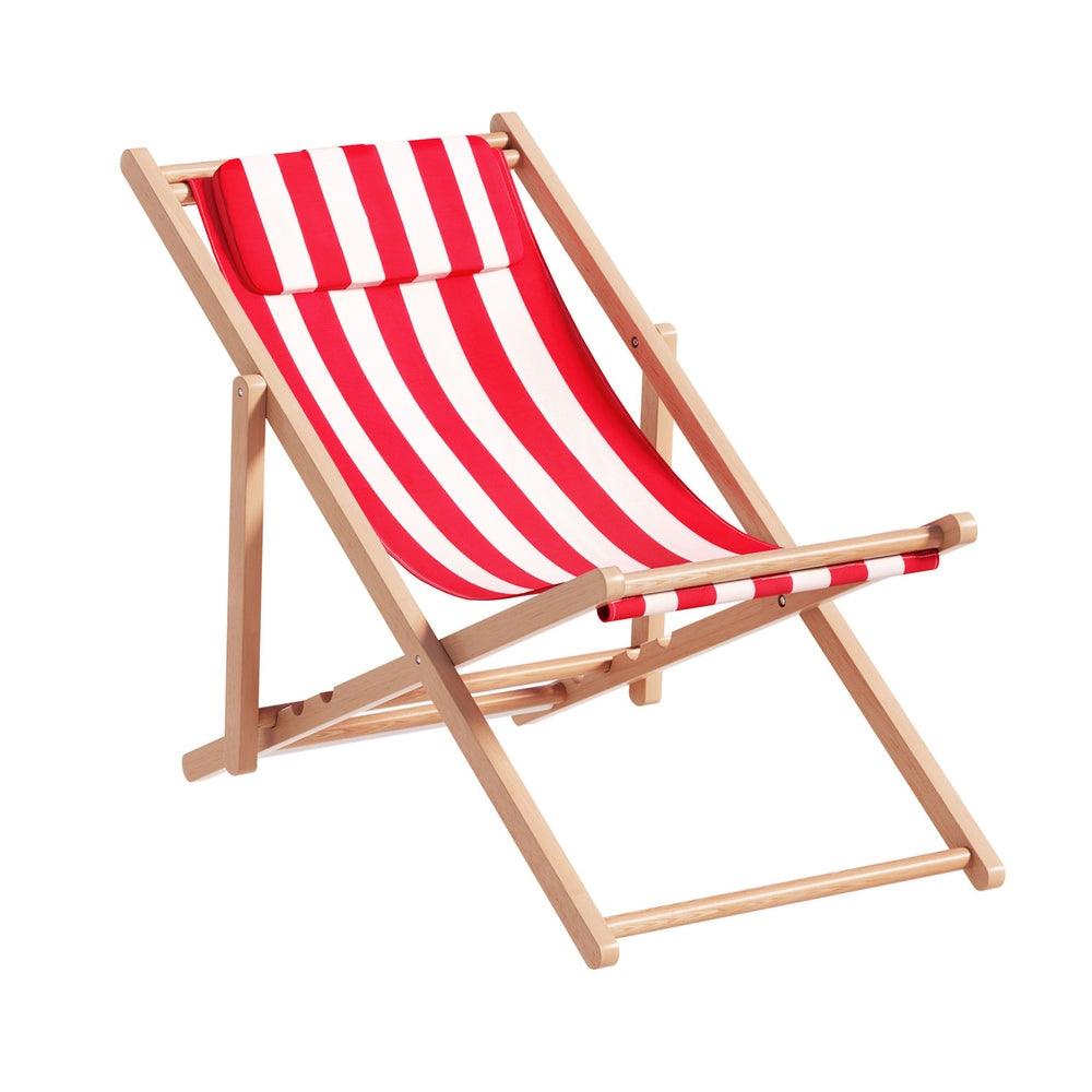 Buy Gardeon Outdoor Deck Chair Wooden Sun Lounge Folding Beach Patio Furniture Red discounted | Products On Sale Australia