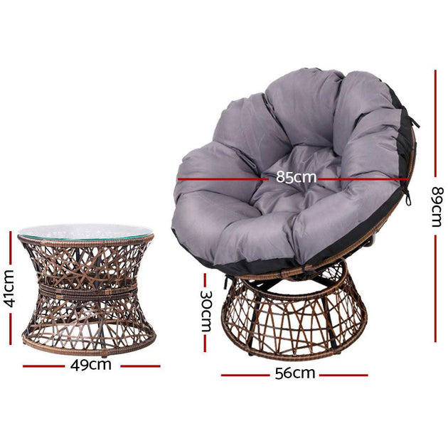 Gardeon Outdoor Lounge Setting Papasan Chair Wicker Table Garden Furniture Brown Products On Sale Australia | Furniture > Bar Stools & Chairs Category