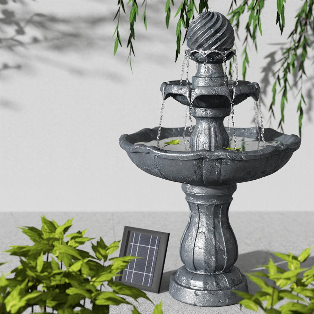 Buy Gardeon Solar Water Feature 3-Tier Fountain with Pump Kit Bird Bath 93CM Black discounted | Products On Sale Australia