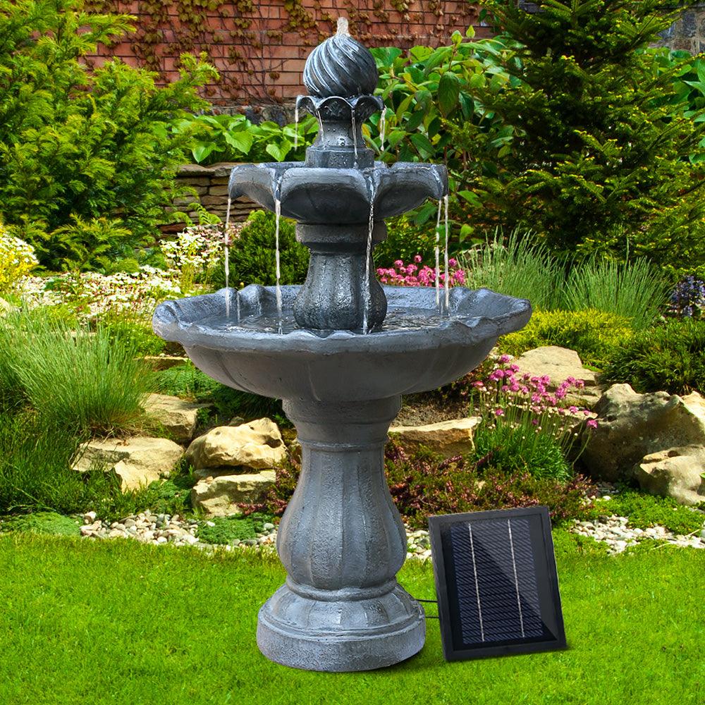 Buy Gardeon Solar Water Feature 3-Tier Fountain with Pump Kit Bird Bath 93CM Black discounted | Products On Sale Australia