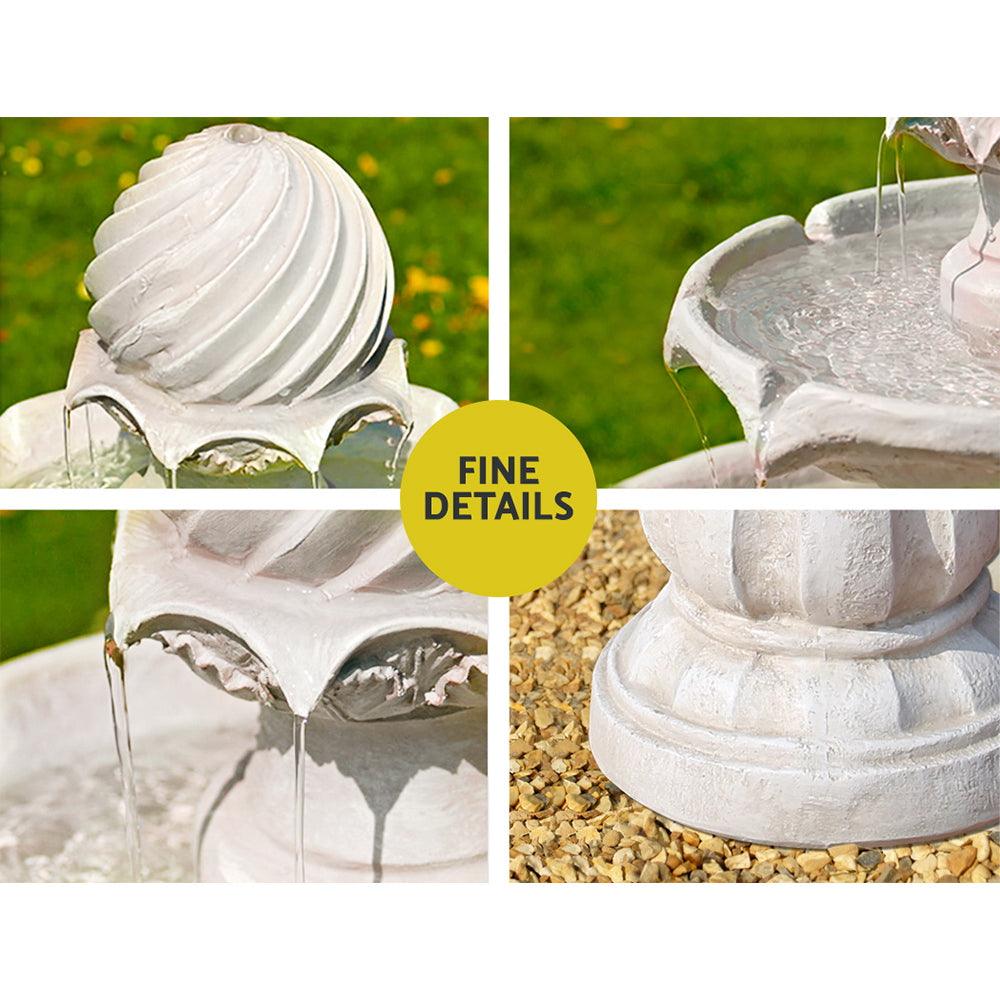 Buy Gardeon Solar Water Feature 3-Tier Fountain with Pump Kit Bird Bath 93CM Ivory discounted | Products On Sale Australia