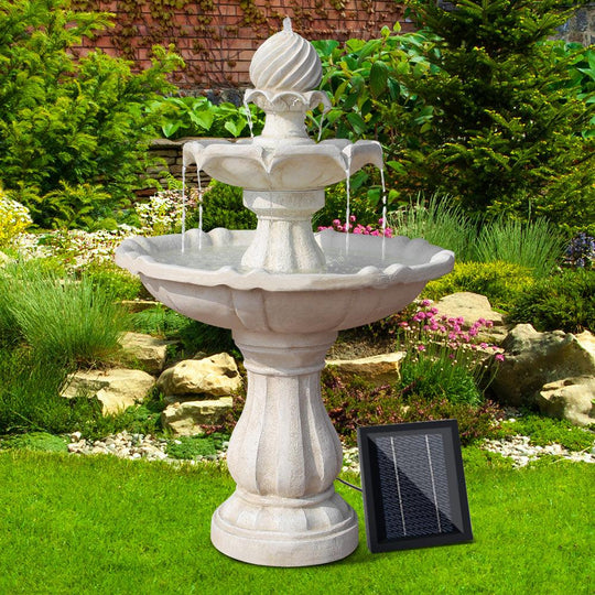 Buy Gardeon Solar Water Feature 3-Tier Fountain with Pump Kit Bird Bath 93CM Ivory discounted | Products On Sale Australia