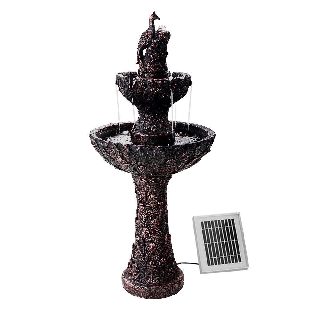 Buy Gardeon Solar Water Feature Tier Fountain with Pump Kit Bird Bath 106CM Peacock discounted | Products On Sale Australia