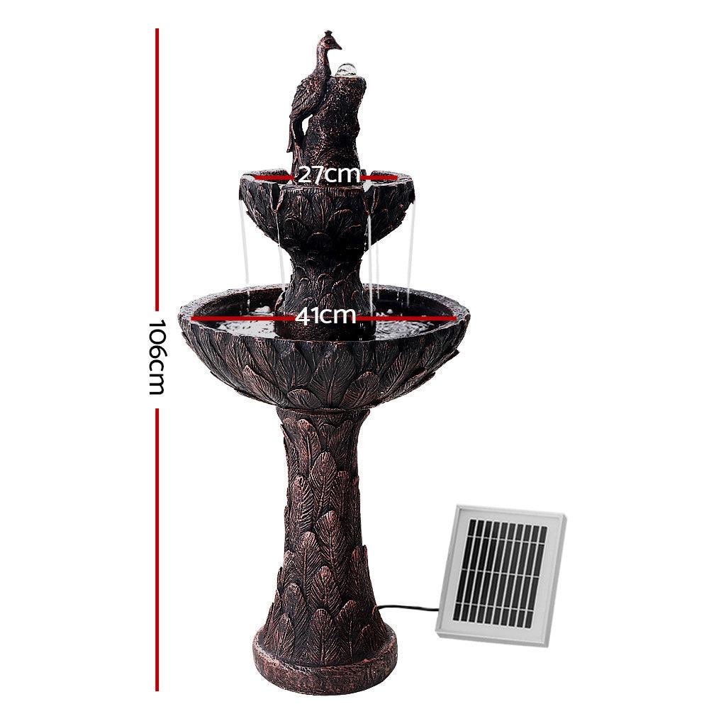 Buy Gardeon Solar Water Feature Tier Fountain with Pump Kit Bird Bath 106CM Peacock discounted | Products On Sale Australia