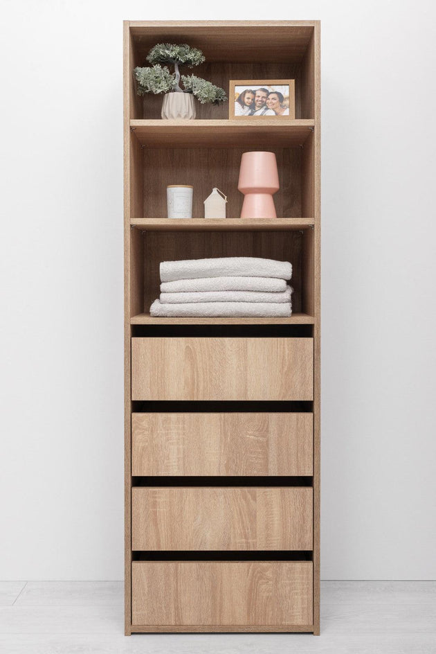 Buy GENEVA THREE SHELF/FOUR DRAWER BUILT IN WARDROBE - CLASSIC - NATURAL OAK discounted | Products On Sale Australia