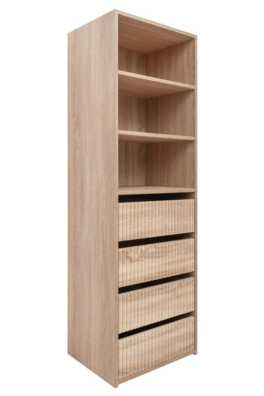 Buy GENEVA THREE SHELF/FOUR DRAWER BUILT IN WARDROBE - FLUTED - NATURAL OAK discounted | Products On Sale Australia