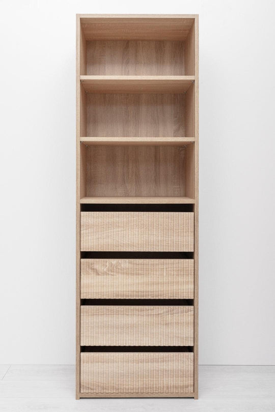 Buy GENEVA THREE SHELF/FOUR DRAWER BUILT IN WARDROBE - FLUTED - NATURAL OAK discounted | Products On Sale Australia