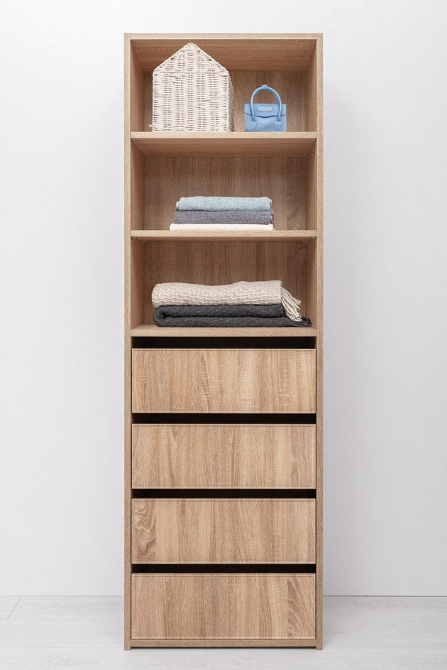 Buy GENEVA THREE SHELF/FOUR DRAWER BUILT IN WARDROBE - SLIM SHAKER - NATURAL OAK discounted | Products On Sale Australia