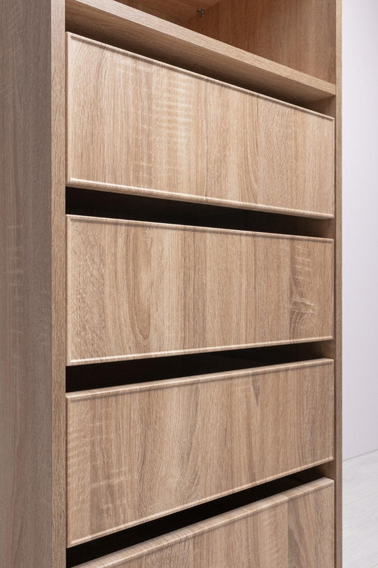 Buy GENEVA THREE SHELF/FOUR DRAWER BUILT IN WARDROBE - SLIM SHAKER - NATURAL OAK discounted | Products On Sale Australia