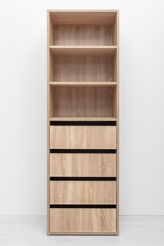 Buy GENEVA THREE SHELF/FOUR DRAWER BUILT IN WARDROBE - SLIM SHAKER - NATURAL OAK discounted | Products On Sale Australia