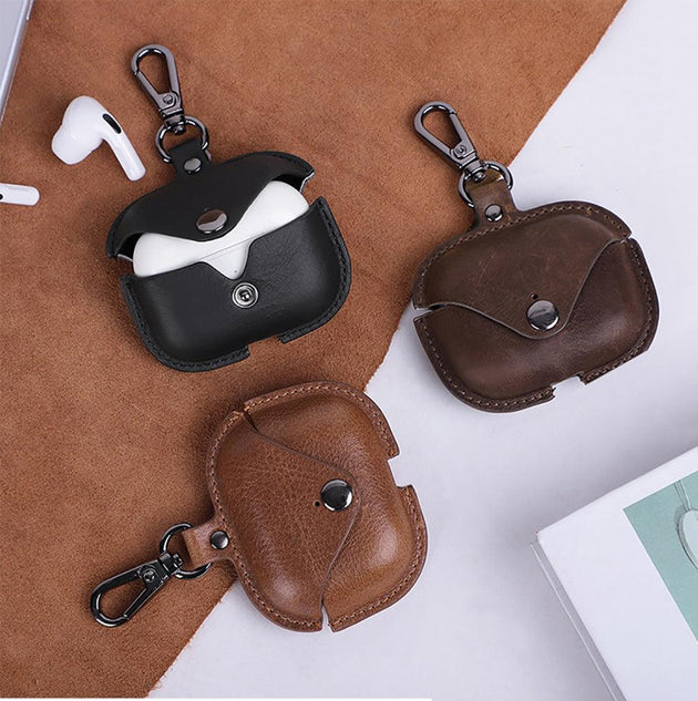 Buy Genuine Leather Case for Airpods Pro 2 Bluetooth Headset Protective Case Box (Black) discounted | Products On Sale Australia