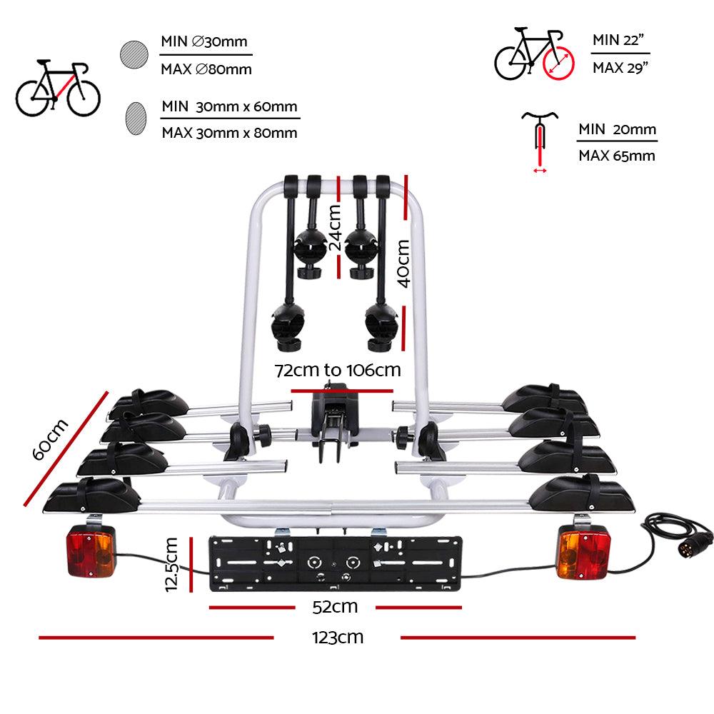 Buy Giantz 4 Bicycle Bike Carrier Rack Car Towbar Hitch Ball Mount Tail light Silver discounted | Products On Sale Australia