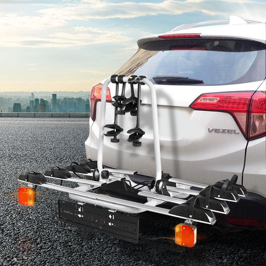 Buy Giantz 4 Bicycle Bike Carrier Rack Car Towbar Hitch Ball Mount Tail light Silver discounted | Products On Sale Australia