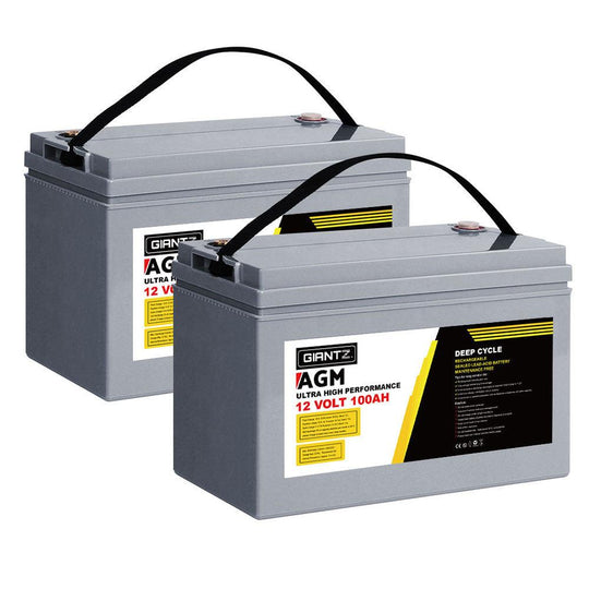 Buy Giantz AGM Deep Cycle Battery 12V 100Ah x2 Box Portable Solar Caravan Camping discounted | Products On Sale Australia