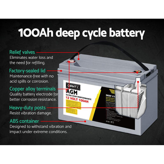 Buy Giantz AGM Deep Cycle Battery 12V 100Ah x2 Box Portable Solar Caravan Camping discounted | Products On Sale Australia