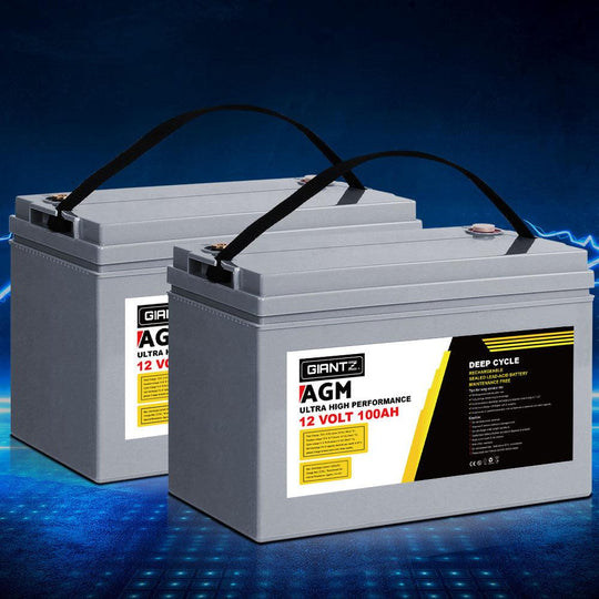 Buy Giantz AGM Deep Cycle Battery 12V 100Ah x2 Box Portable Solar Caravan Camping discounted | Products On Sale Australia