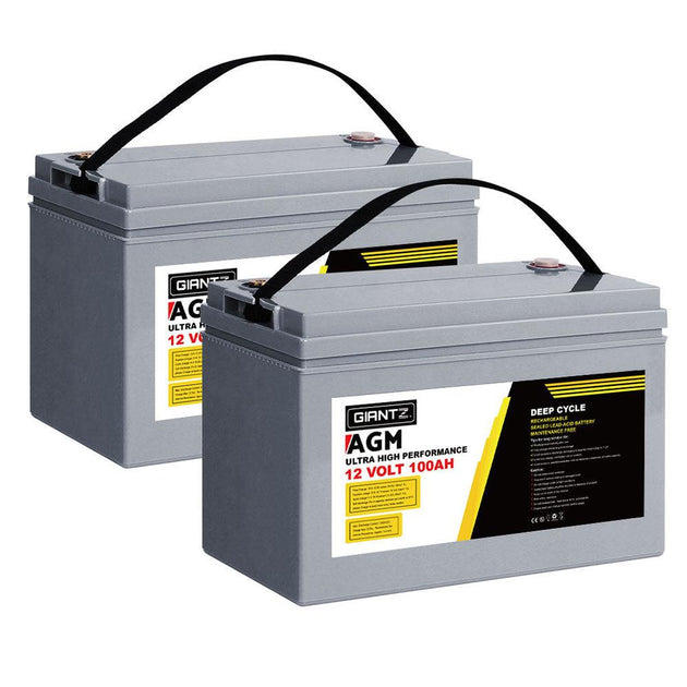 Buy Giantz AGM Deep Cycle Battery 12V 100Ah x2 Box Portable Solar Caravan Camping | Products On Sale Australia