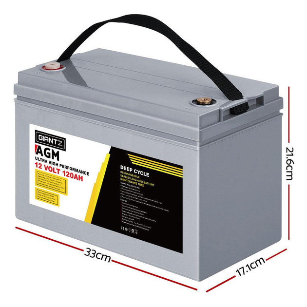 Buy Giantz AGM Deep Cycle Battery 12V 120Ah x2 Box Portable Solar Caravan Camping discounted | Products On Sale Australia