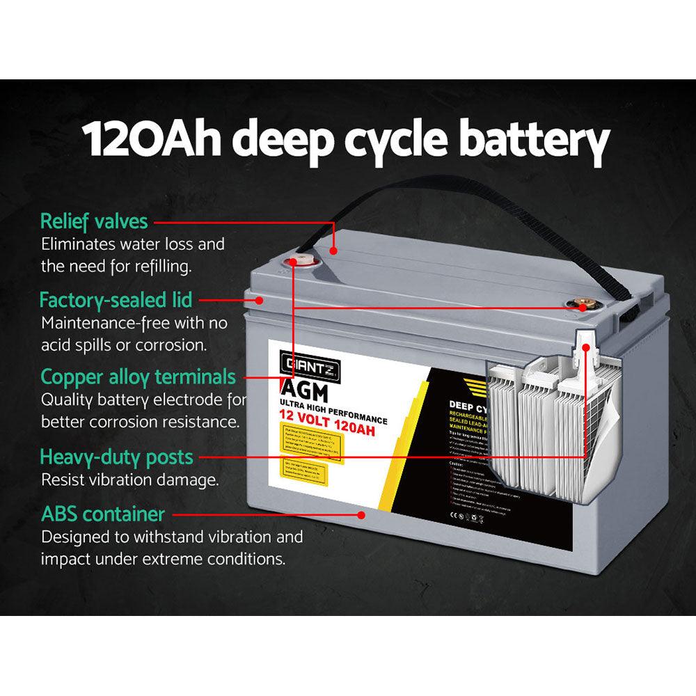 Buy Giantz AGM Deep Cycle Battery 12V 120Ah x2 Box Portable Solar Caravan Camping discounted | Products On Sale Australia