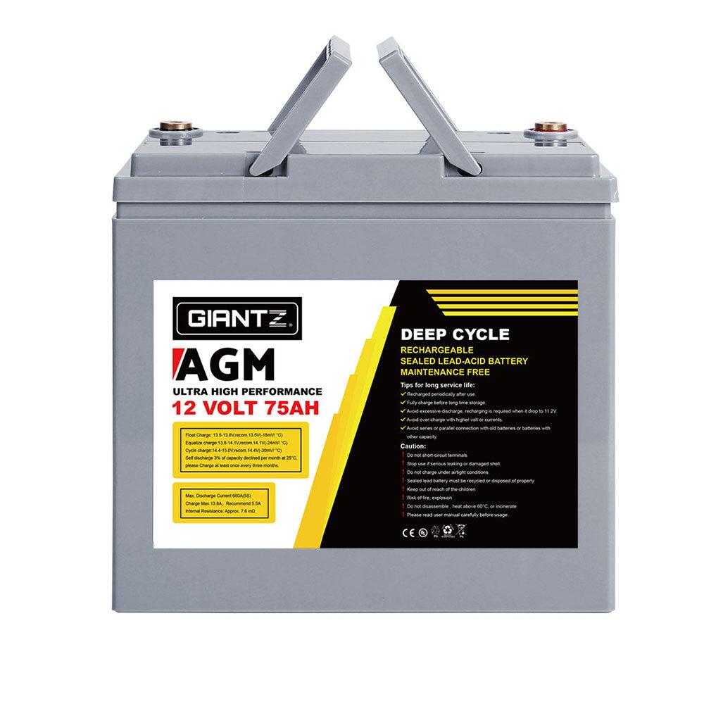 Buy Giantz AGM Deep Cycle Battery 12V 75Ah x2 Box Portable Solar Caravan Camping discounted | Products On Sale Australia