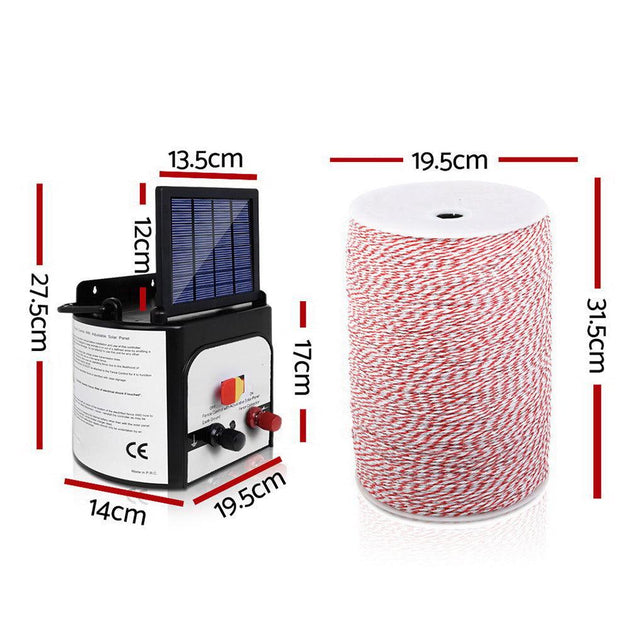 Buy Giantz Fence Energiser 8KM Solar Powered Electric 2KM Poly Wire discounted | Products On Sale Australia