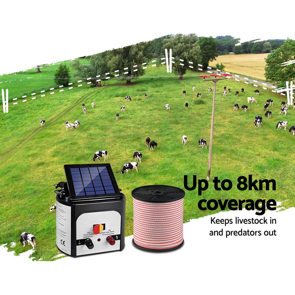 Buy Giantz Fence Energiser 8KM Solar Powered Electric 400M Poly Tape Insulator discounted | Products On Sale Australia