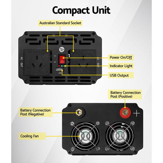 Buy Giantz Power Inverter 1000W or 2000W Pure Sine Wave 12V-240V Camping Boat Caravan discounted | Products On Sale Australia