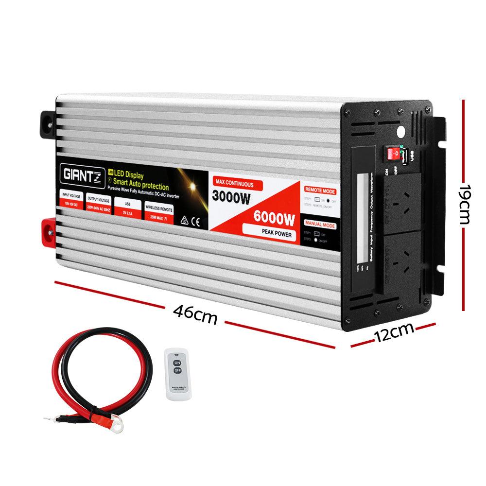 Buy Giantz Power Inverter 3000W or 6000W Pure Sine Wave 12V-240V Camping Boat Caravan discounted | Products On Sale Australia