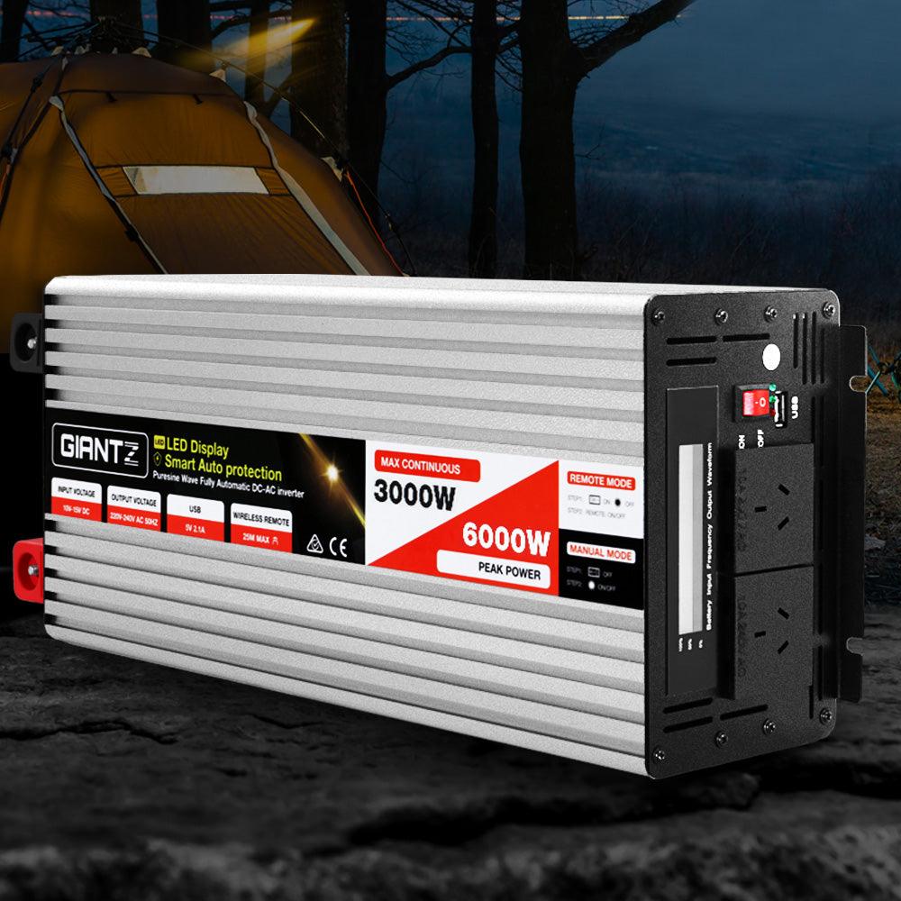 Buy Giantz Power Inverter 3000W or 6000W Pure Sine Wave 12V-240V Camping Boat Caravan discounted | Products On Sale Australia