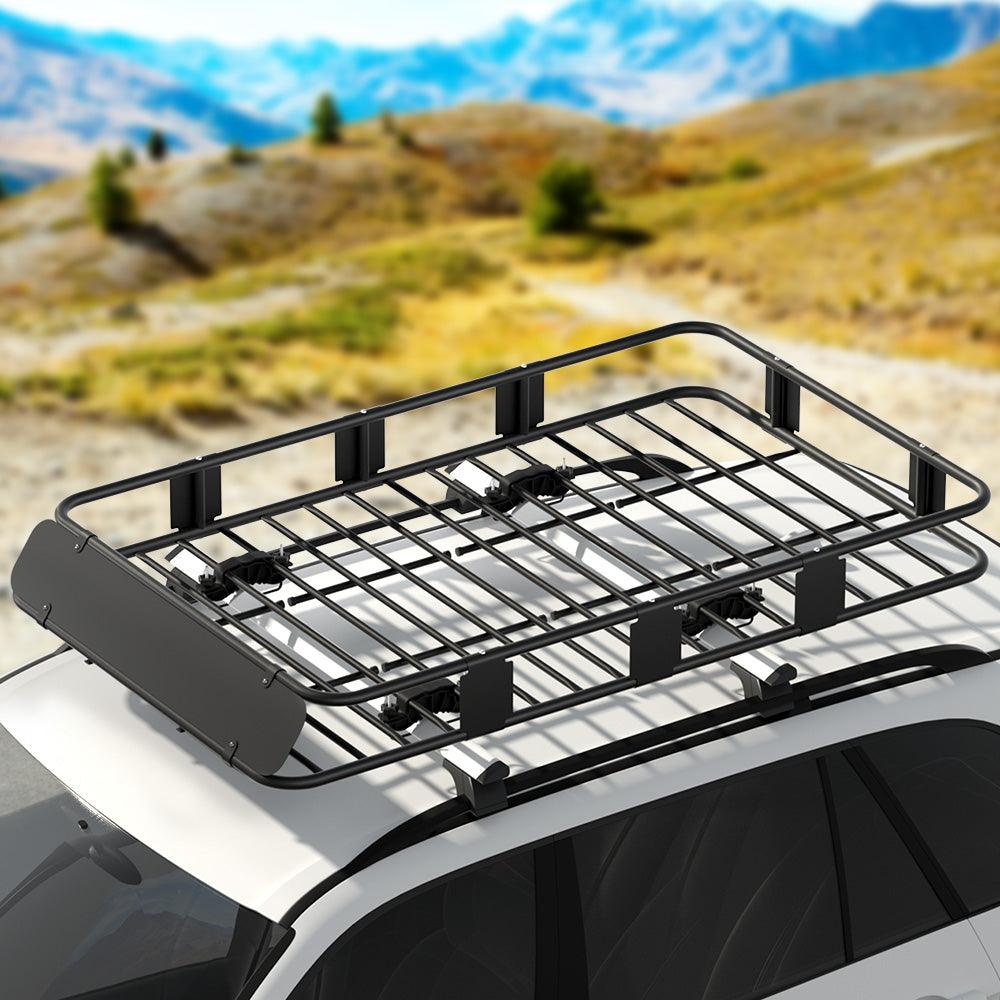 Buy Giantz Universal Car Roof Rack Basket Luggage Vehicle Cargo Carrier 160cm Black discounted | Products On Sale Australia