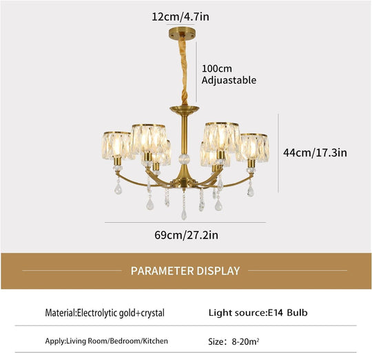 Buy Gold Chandelier, 6 Lights, Wagon Wheel Clear Crystal discounted | Products On Sale Australia