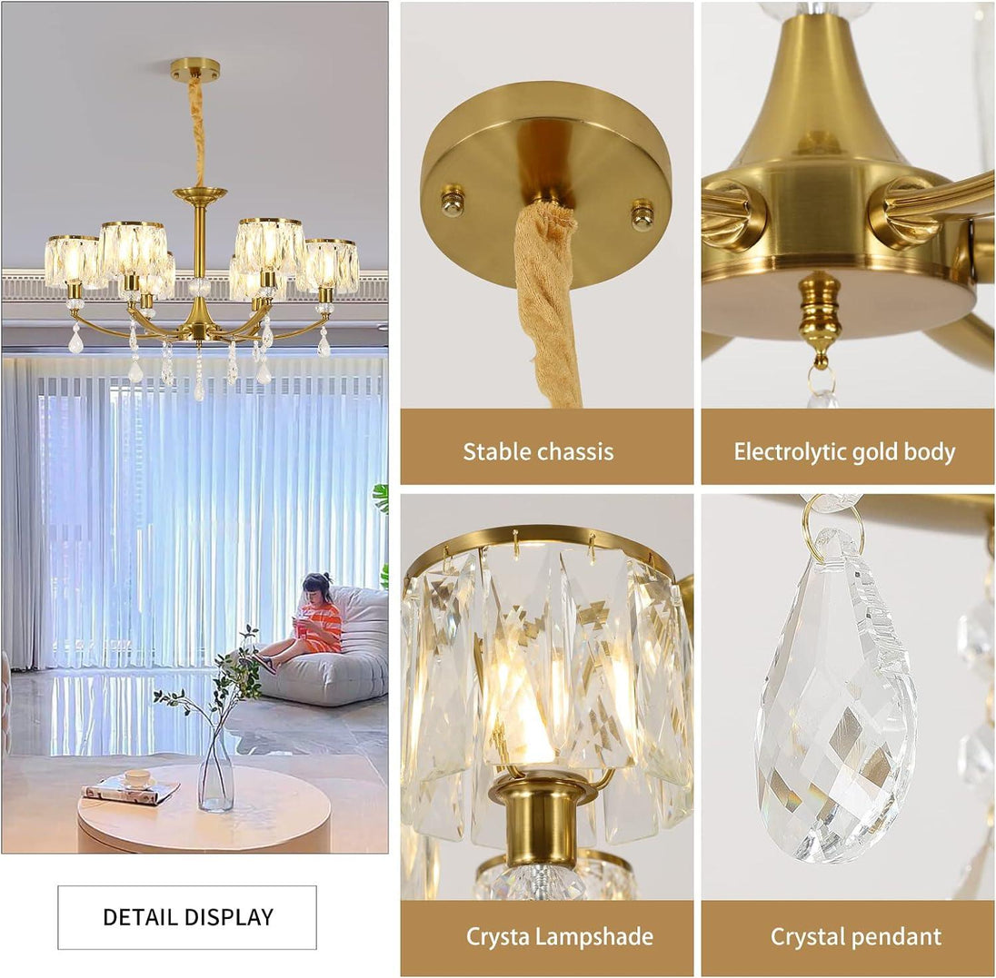 Buy Gold Chandelier, 6 Lights, Wagon Wheel Clear Crystal discounted | Products On Sale Australia