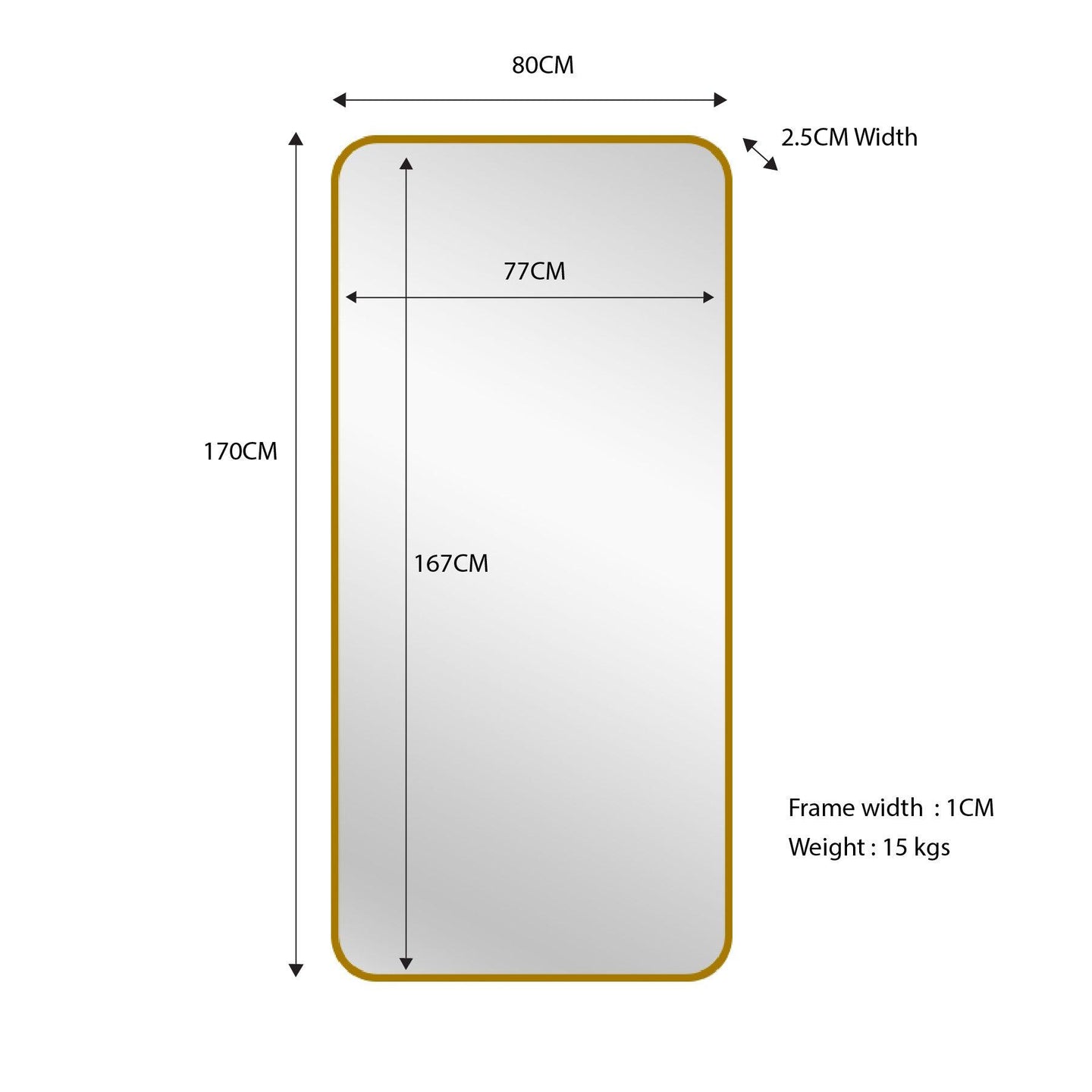 Buy Gold Metal Rectangle Mirror - Medium 80cm x 170cm discounted | Products On Sale Australia