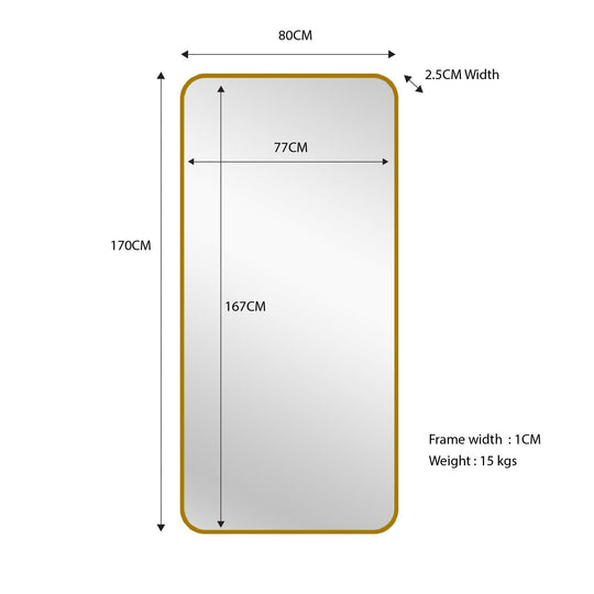 Buy Gold Metal Rectangle Mirror - Medium 80cm x 170cm discounted | Products On Sale Australia