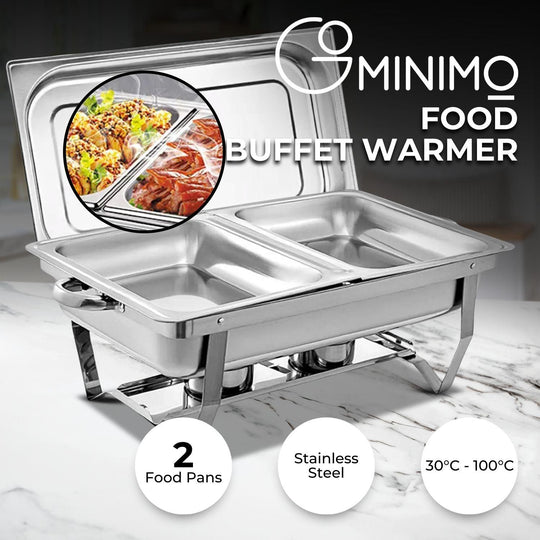 Buy GOMINIMO 9L Chafing Dish Stainless Steel Food Buffet Warmer Pan (2x4.5L Dual Trays) discounted | Products On Sale Australia