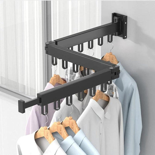 Buy GOMINIMO Wall Mount Tri-fold Clothes Rack Black discounted | Products On Sale Australia