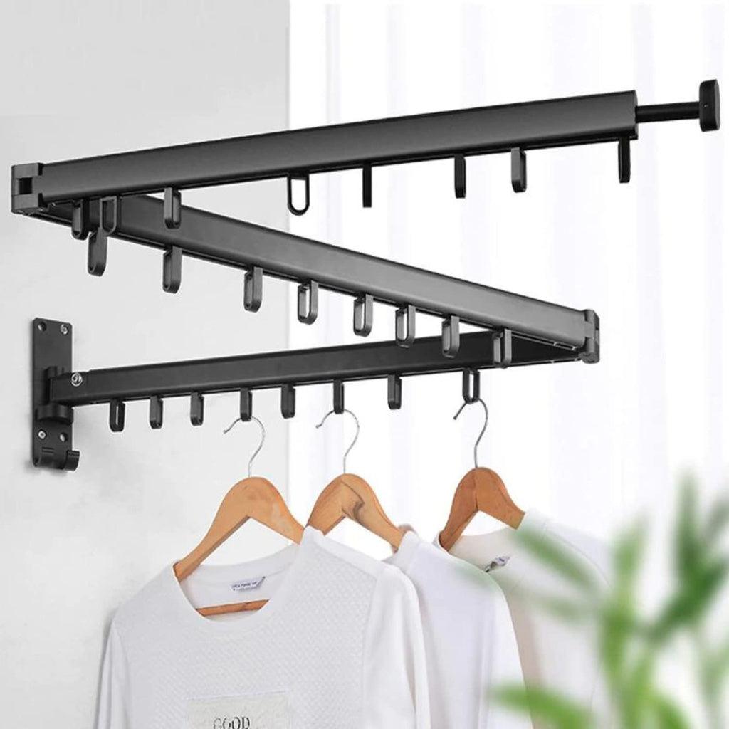 Buy GOMINIMO Wall Mount Tri-fold Clothes Rack Black discounted | Products On Sale Australia