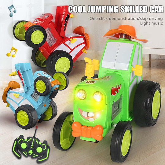 Buy Green 360 Rotating Crazy Jumping Car with Light Music Remote Control RC Stunt Car AU discounted | Products On Sale Australia